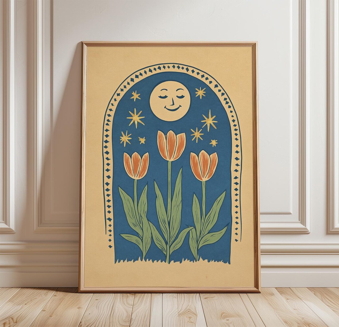 Tulip Moon, Celestial Night Garden Illustration