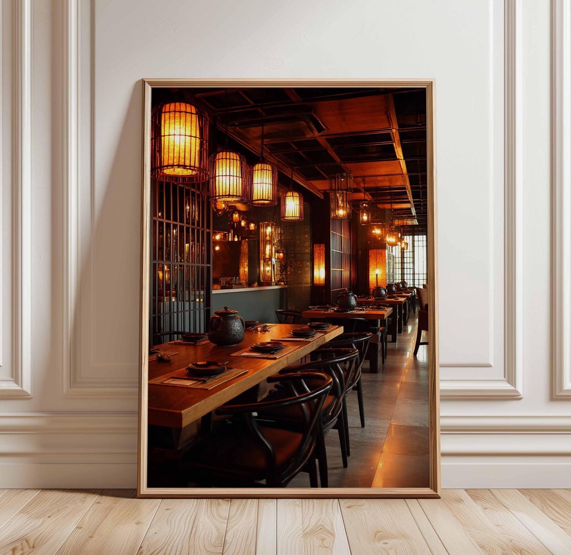 Cozy Japanese Restaurant Interior Warm Paper Lanterns Glow Print