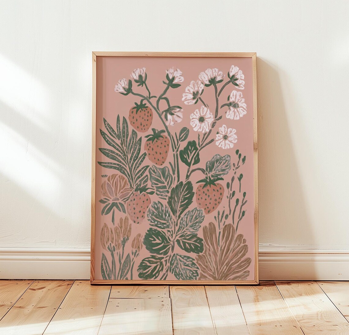 Strawberry Botanical Vintage Cottage Art Print