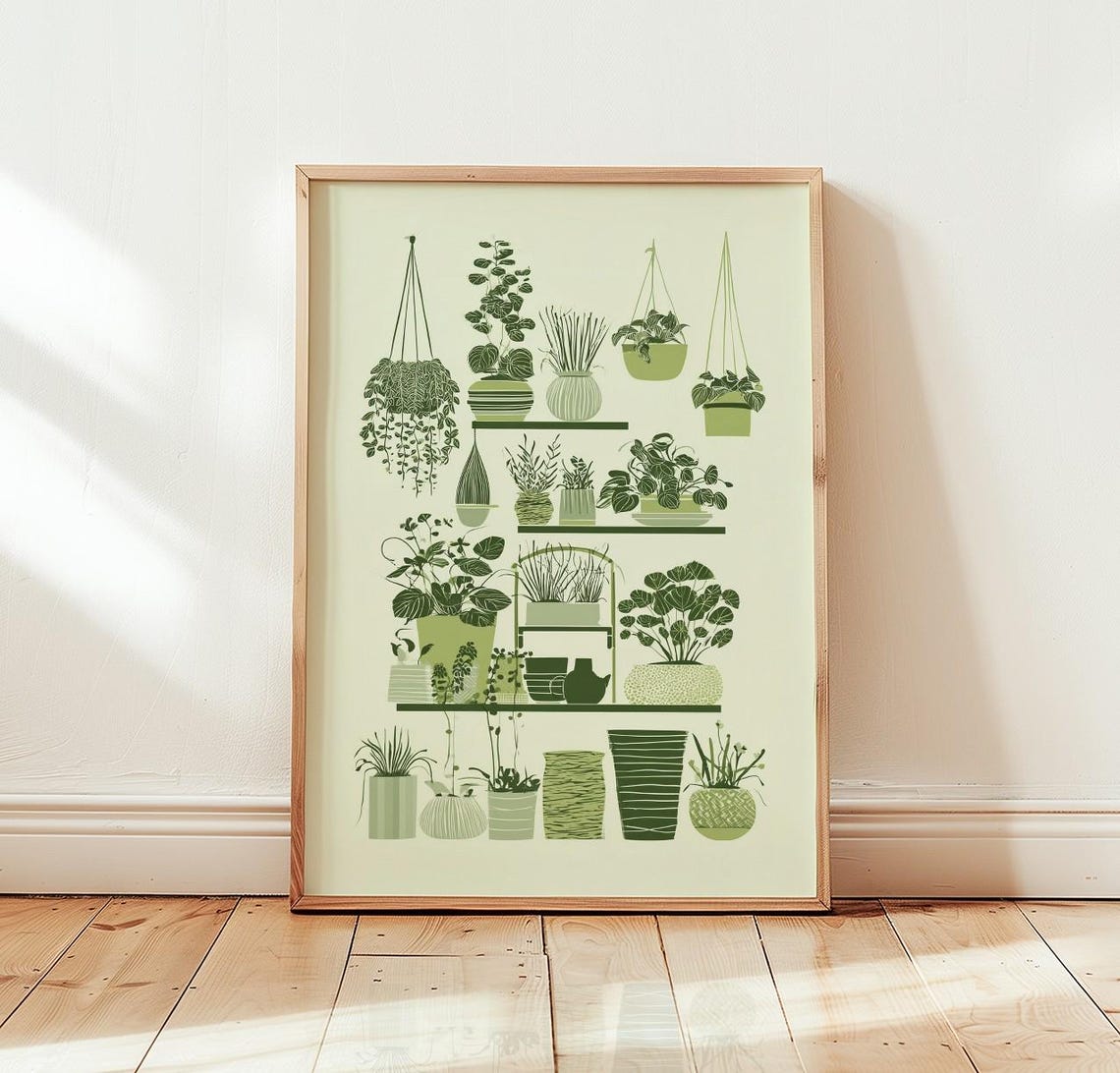 Botanical Houseplant Print Green Plant Wall Art Shelf Decor