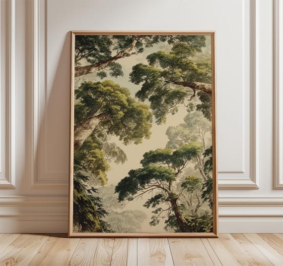 Forest Canopy Poster Green Tree Ceiling Wall Art Vintage Woodland Nature Illustration