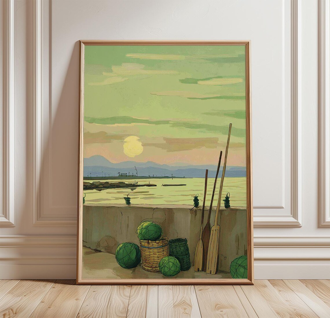 Coastal Fishing Harbour Vintage Style Poster Print