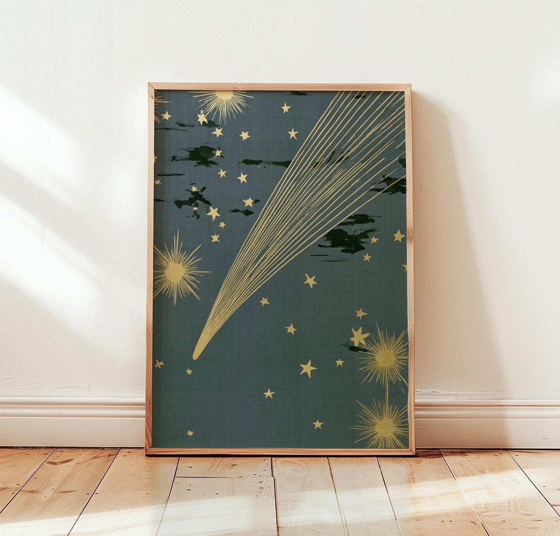 Navy Comet Gold Celestial Wall Art, Poster