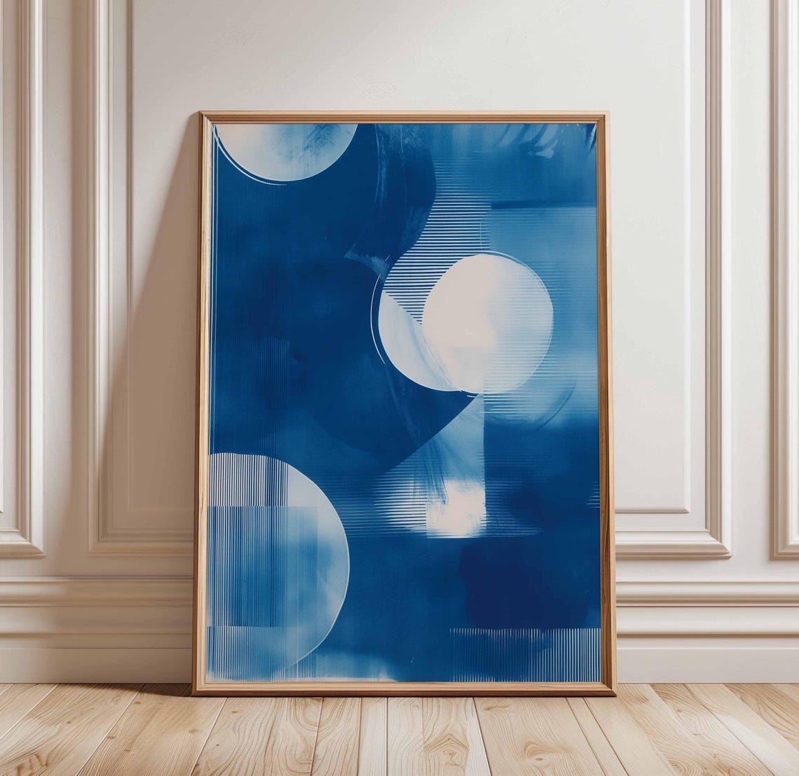 Abstract Blue Geometric Circular Patterns Modern Minimalist Wall Art