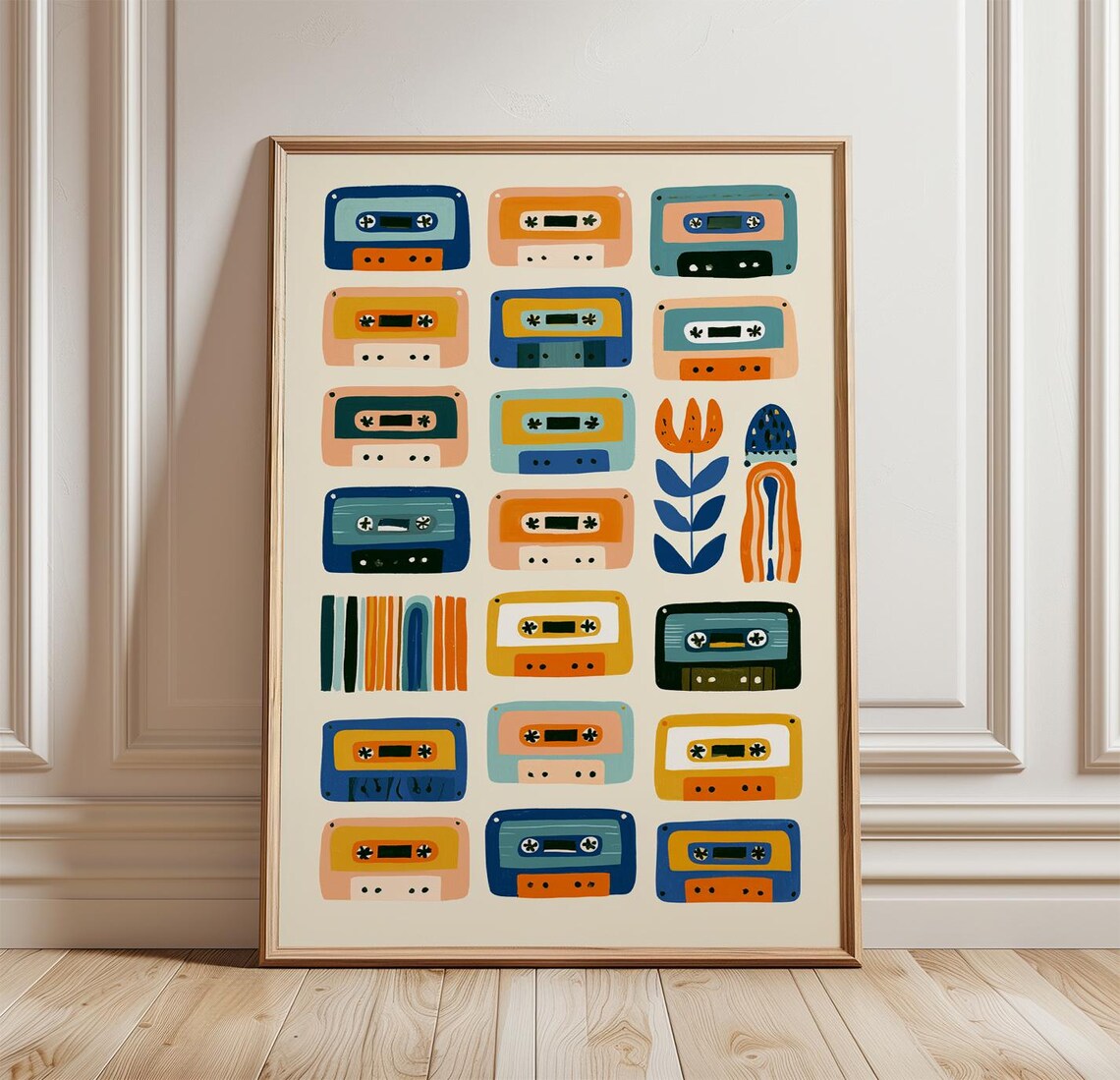 Retro Cassette Tape Poster, Mid-Century Music Art