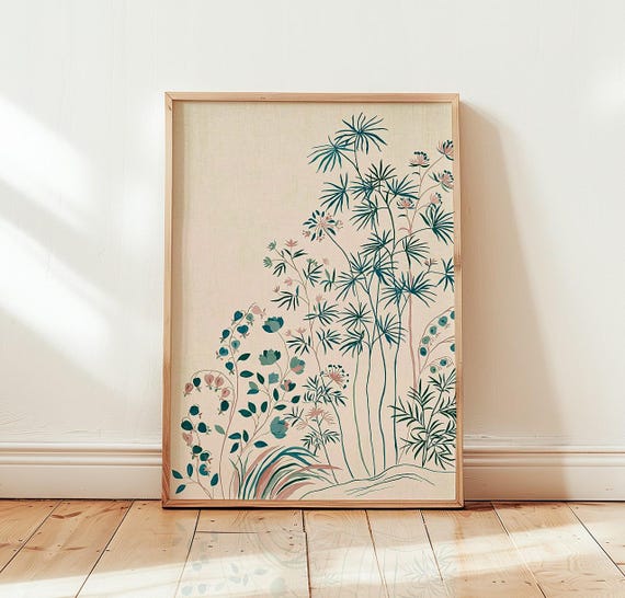 Botanical Illustration Wall Art Mid Century Floral Line Drawing Elegant Plant Poster