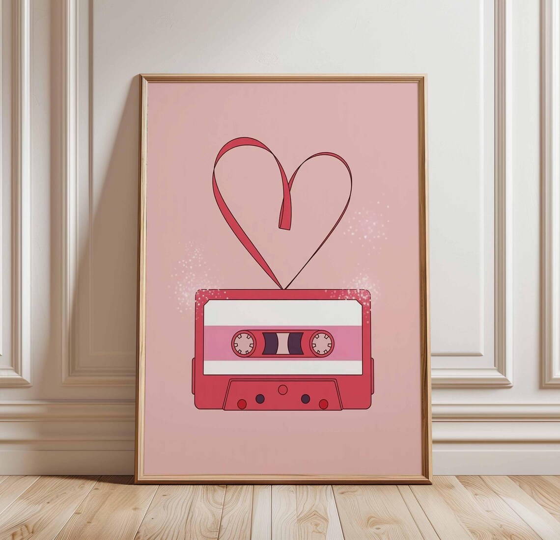 Retro Pink Cassette Tape Heart Ribbon Music Lover Wall Poster