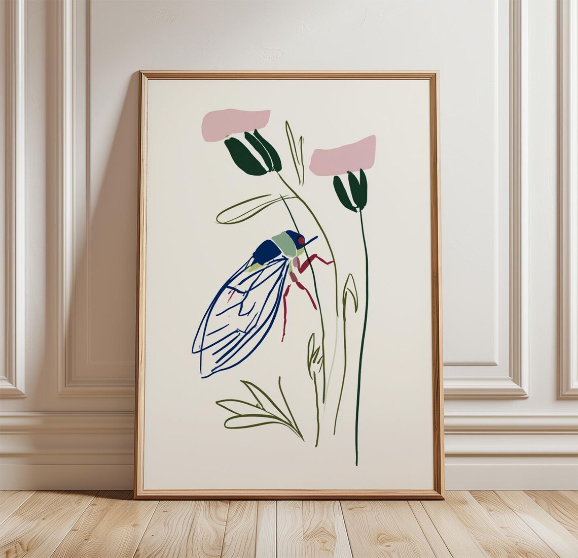 Cicada Botanical Poster, Minimal Nature Art Print