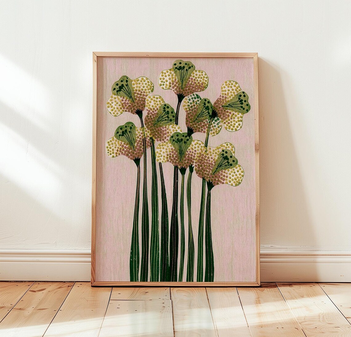 Pink Daffodil Print, Botanical Risograph Poster