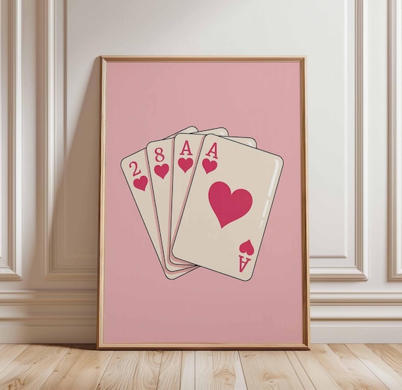 Pink Playing Cards Hearts Winning Hand Pop Art Poster Game Room
