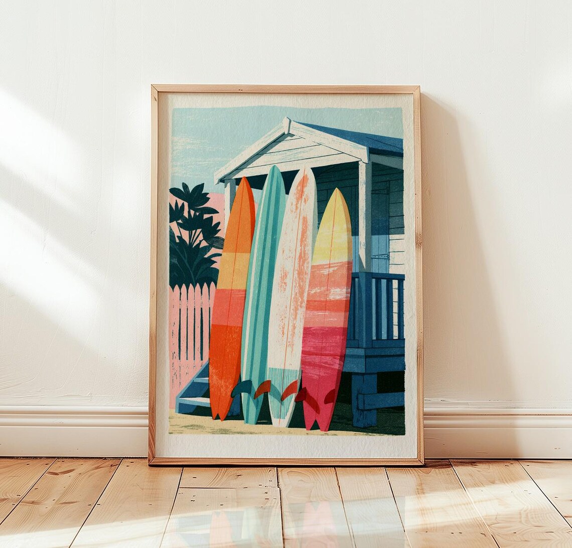 Surf Shack Vintage Surfboard, Coastal Beach Poster