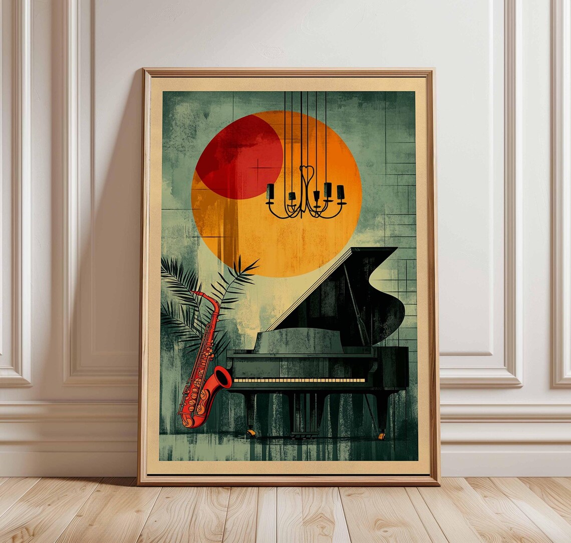 Vintage Jazz Music Poster Saxophone Piano Lounge Classic Retro Art