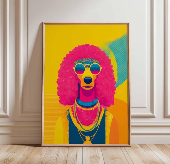 Cool Dog Wall Art Poster Funky Poodle In Sunglasses Print Colorful Retro Pop Style Unframed Funny Animal Artwork For Home Decor