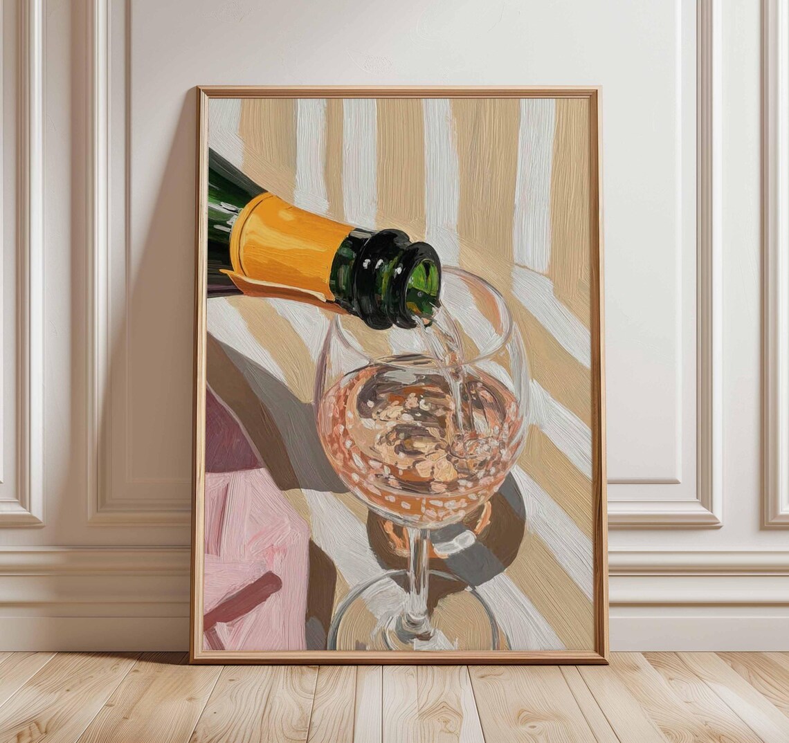 Champagne Pour Art Print, Elegant Kitchen Decor
