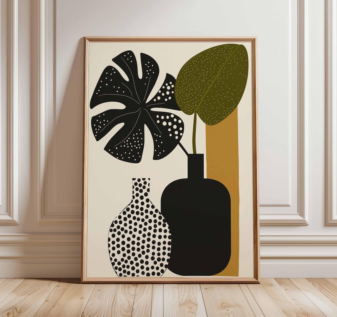 Midcentury Modern Plant Art, Abstract Minimalist Poster