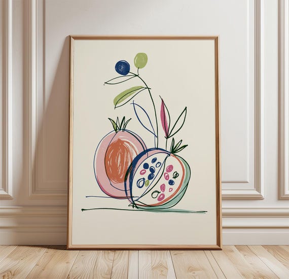 Pomegranate Fruit, Minimalist Kitchen Art Print