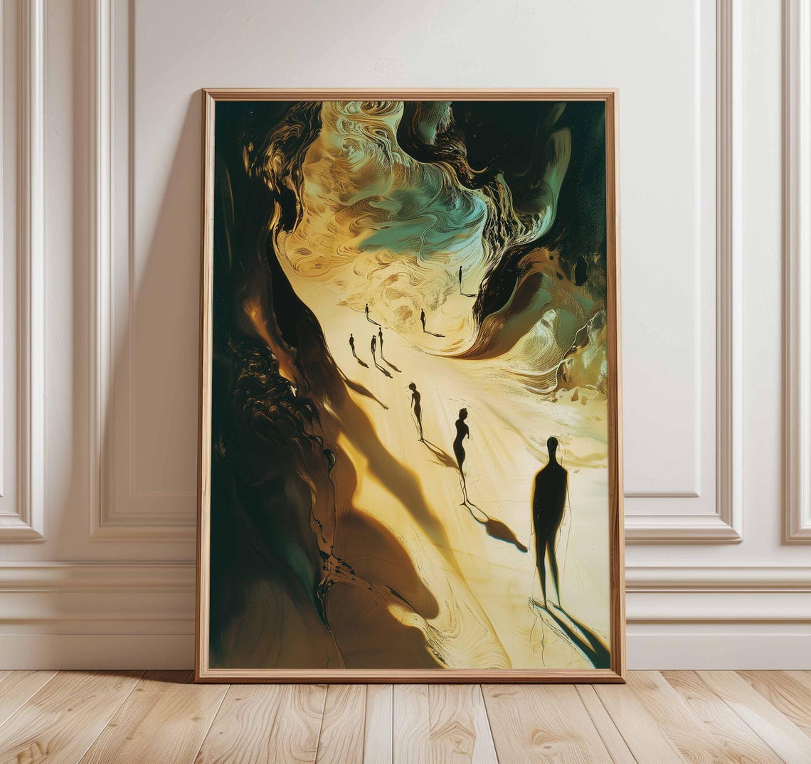 Surreal Shadow Figures Cosmic Canyon Golden Dreamlike Abstract Poster