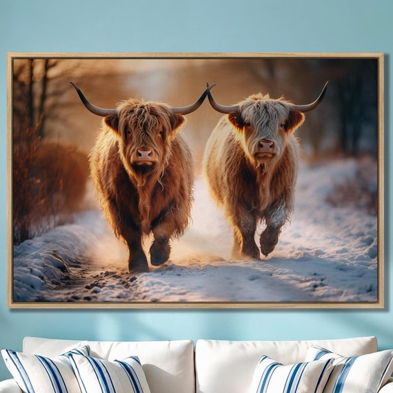 Highland Cow in the Snow, Rustic Animal Art Print