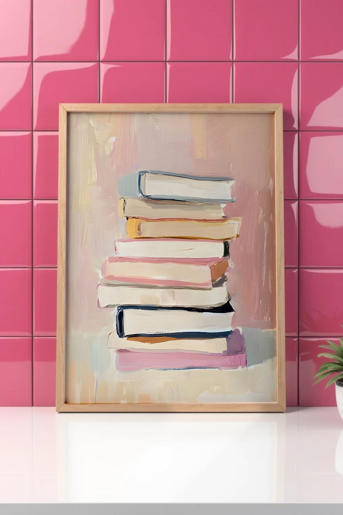 Pastel Book Stack Painting Book Lover Cozy Reading Decor Poster - Image 2