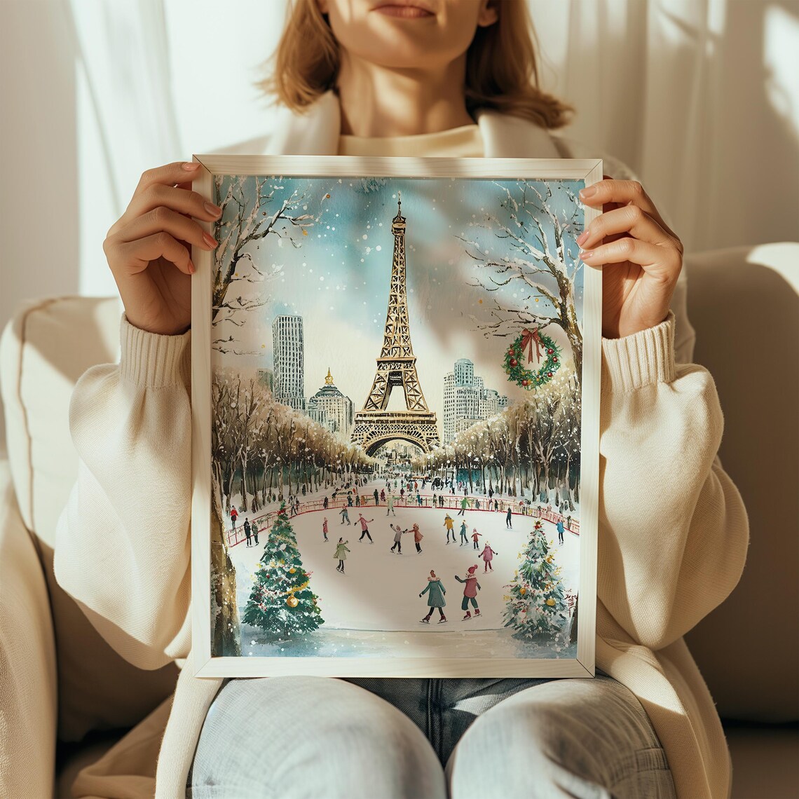 Paris Christmas Ice Skating, Eiffel Tower Travel Poster - Image 3