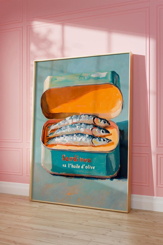 Sardines Print Tinned Sardines Sardines Tin Wall Art Dining Room Decor Retro Food Vintage Kitchen Decor Fish Poster Trendy Seafood Art