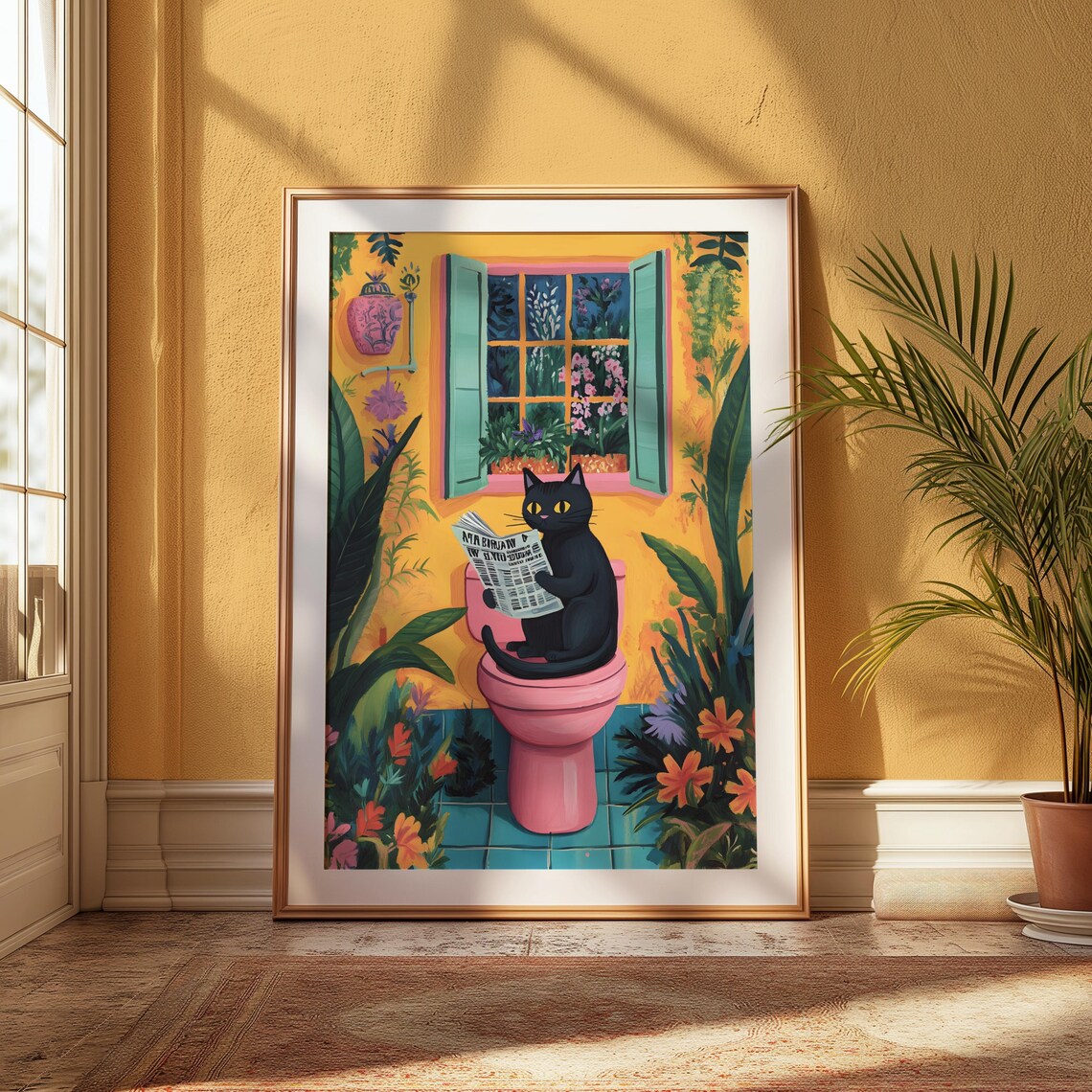 Black Cat on Toilet, Funny Bathroom Wall Art Print - Image 3