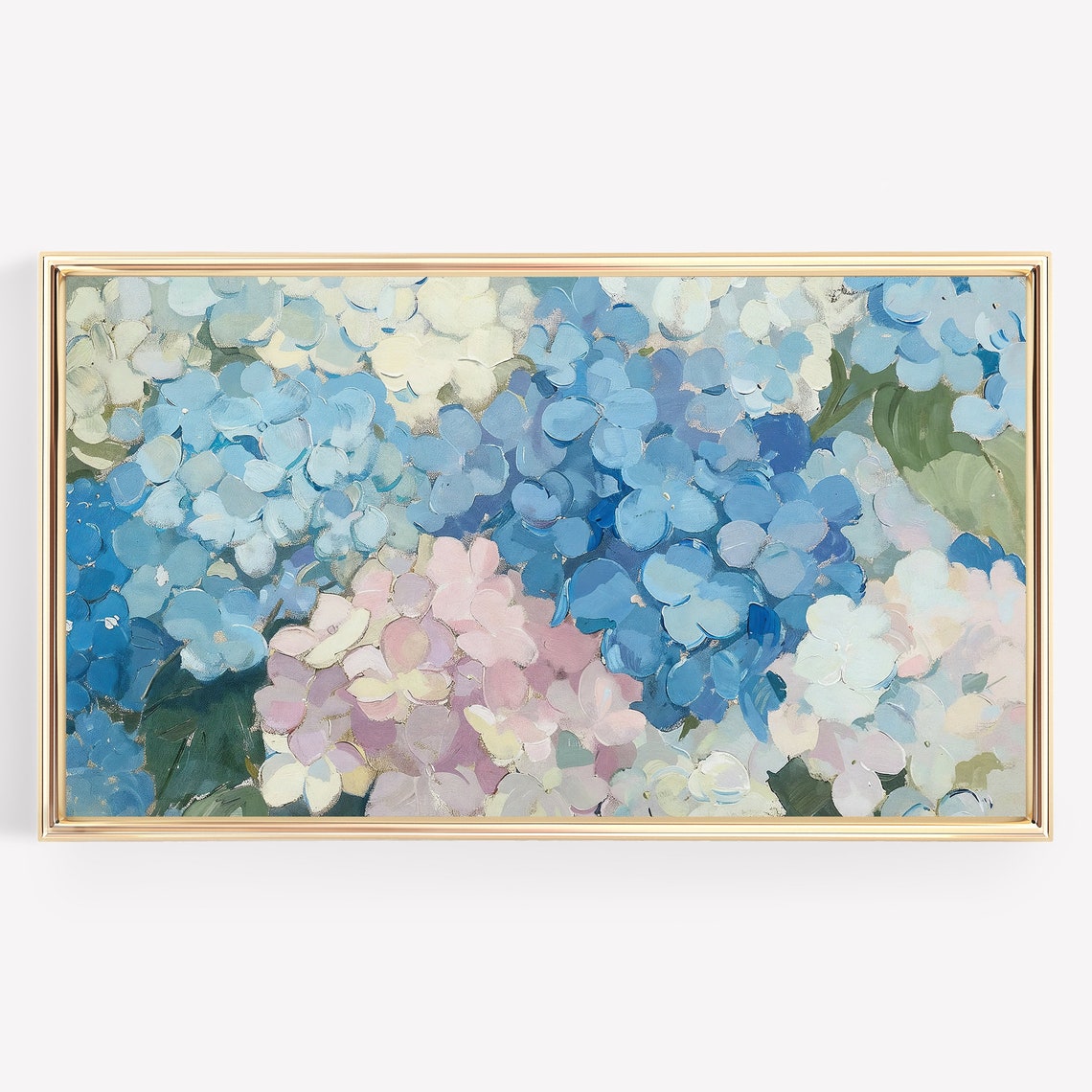 Blue Hydrangea Blossoms Close Up Impressionist Floral Art Poster