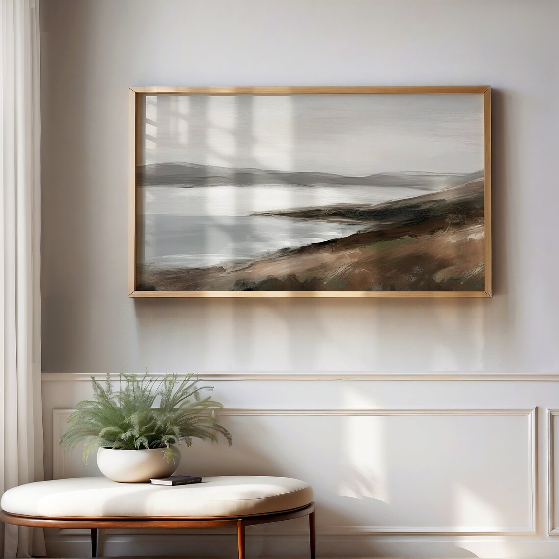 Abstract Autumn Lake Landscape in Warm Neutral Tones Art Poster - Image 4