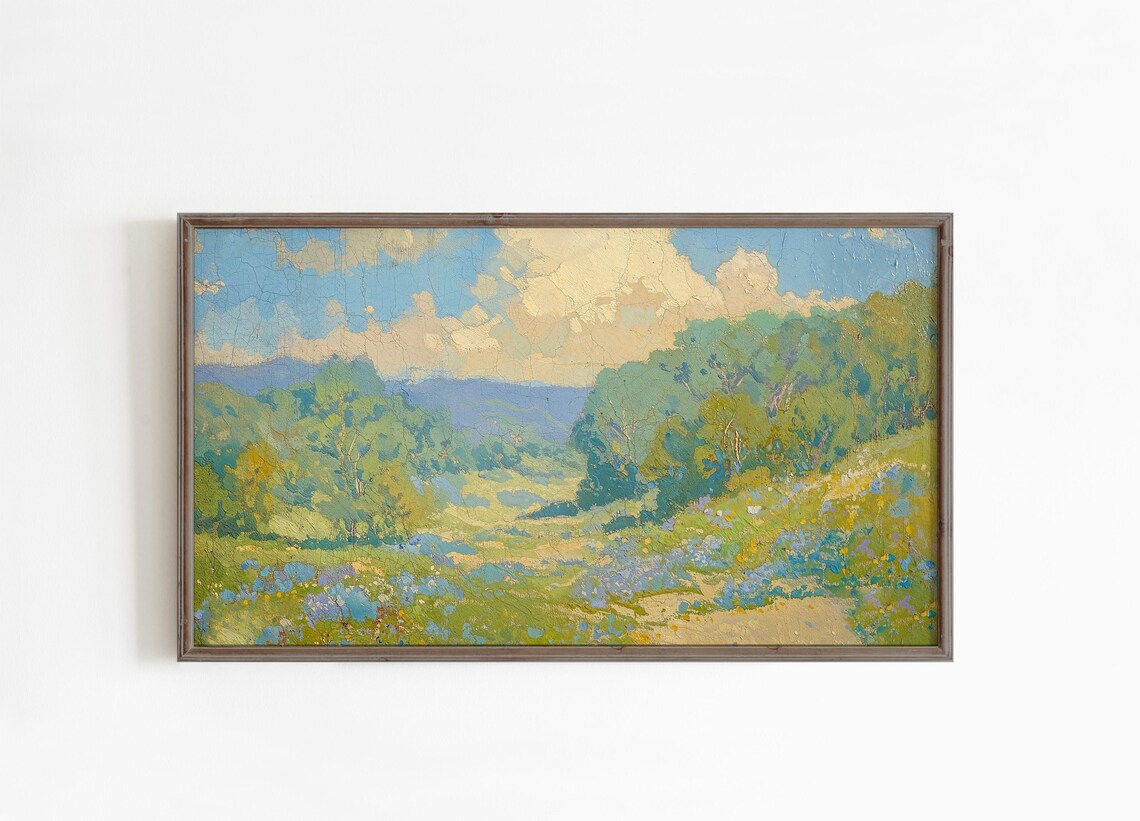Spring Floral Meadow Landscape Vintage Oil Painting TV Frame Poster - Image 3