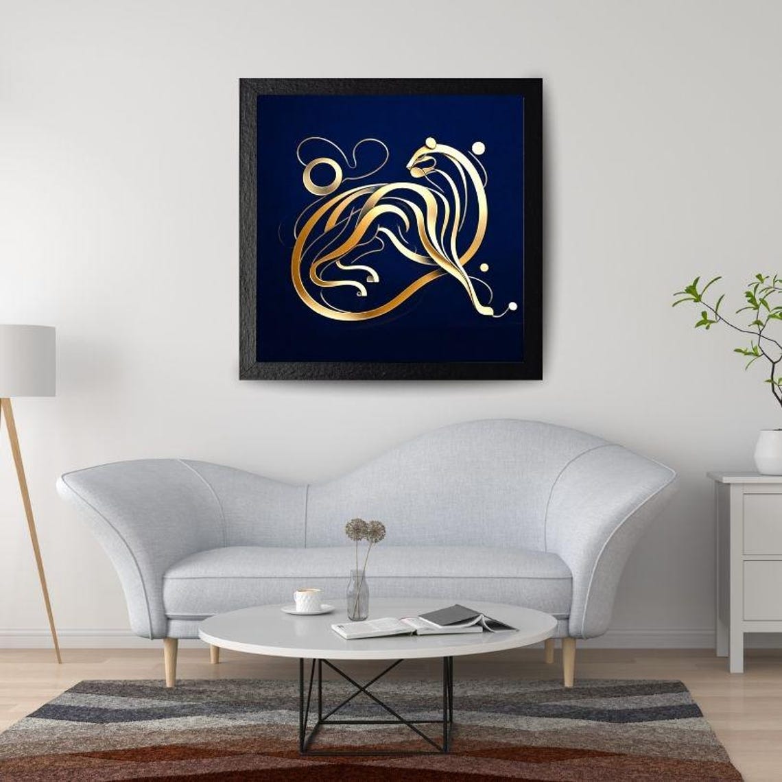 Golden Leopard Silhouette Flowing in Ribbons on Deep Navy Poster - Image 3