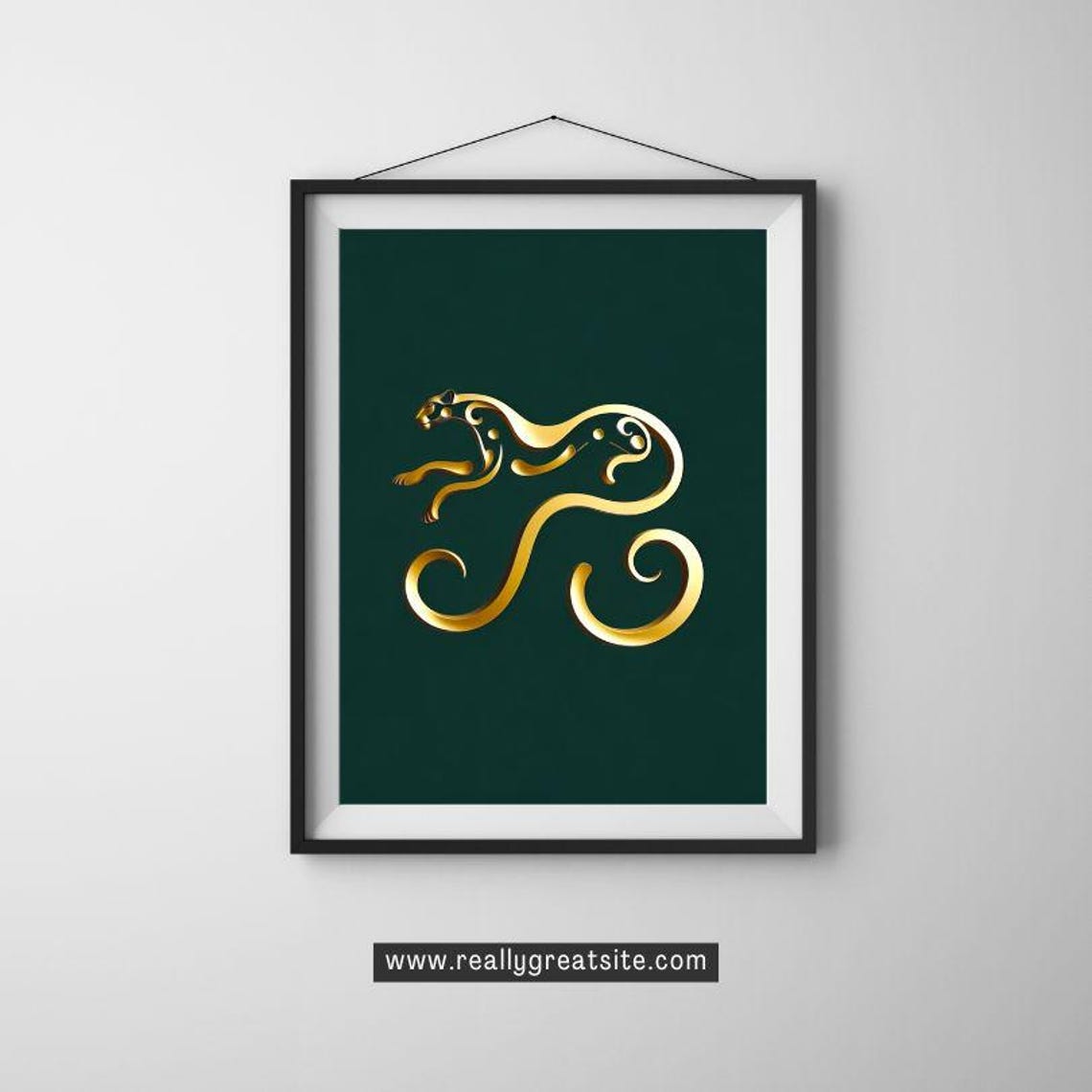 Golden Flowing Line Art Leaping Leopard Modern Abstract Poster - Image 3