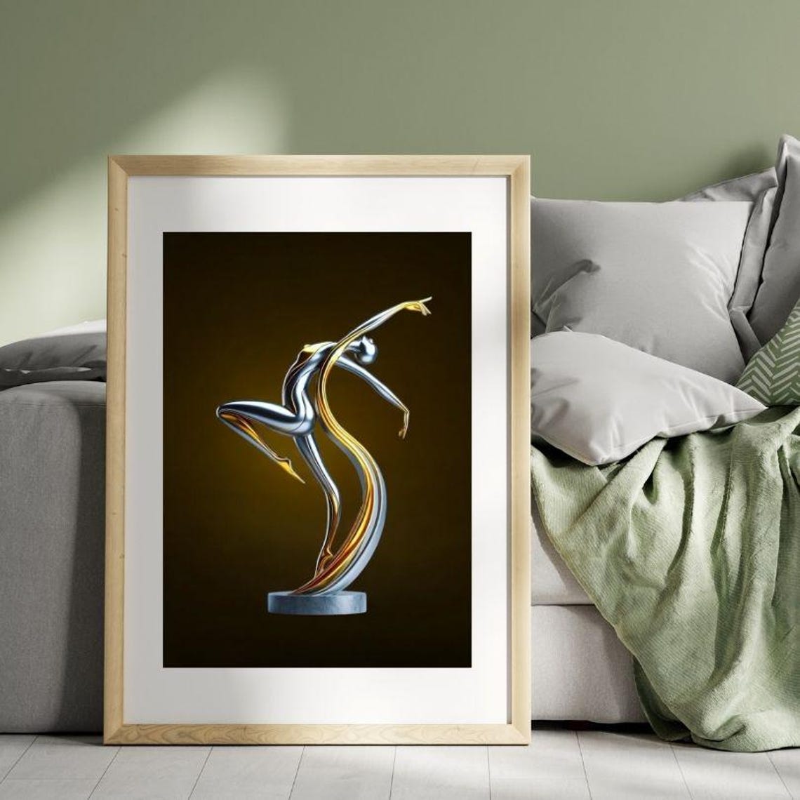 Graceful Silver and Gold Dancer Sculpture in Ballet Leap Poster - Image 3