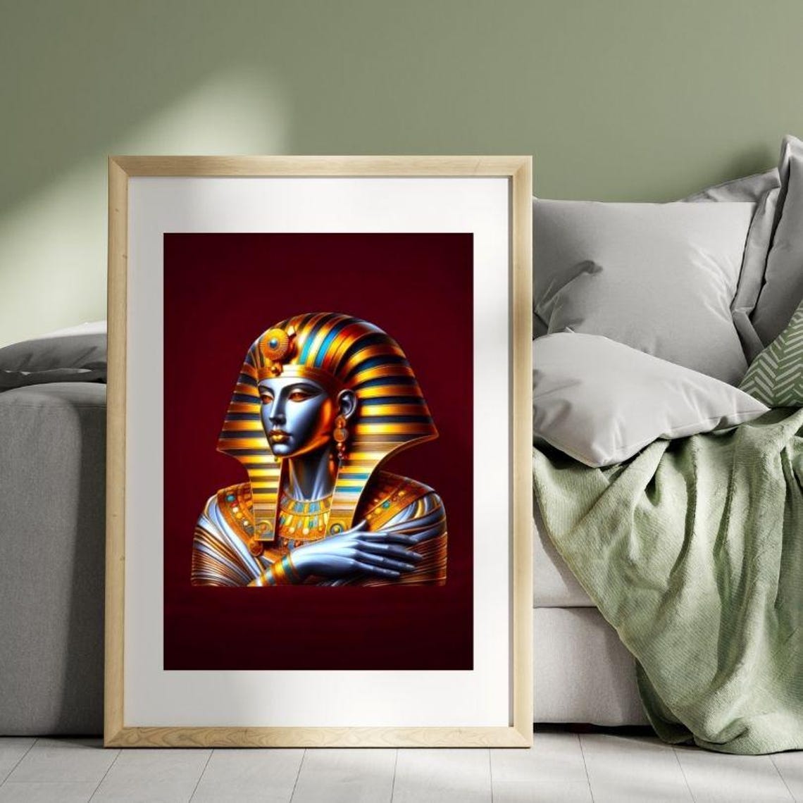 Golden Egyptian Pharaoh Mask Sculpture Bust On Red Classic Art Poster - Image 3