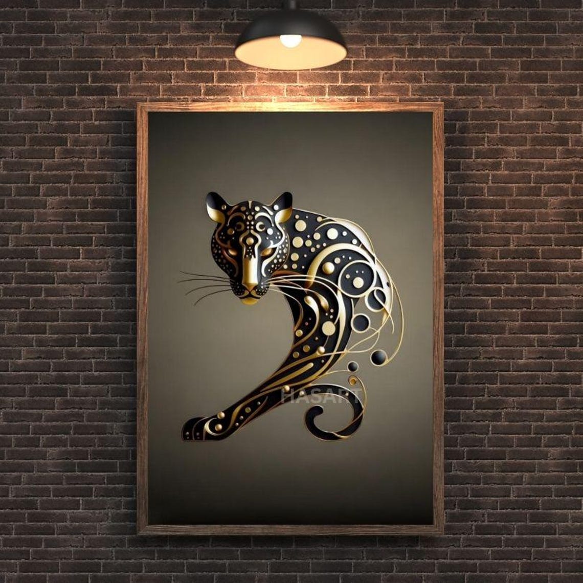 Black And Gold Dotwork Leopard Graceful Elegant Modern Art Poster