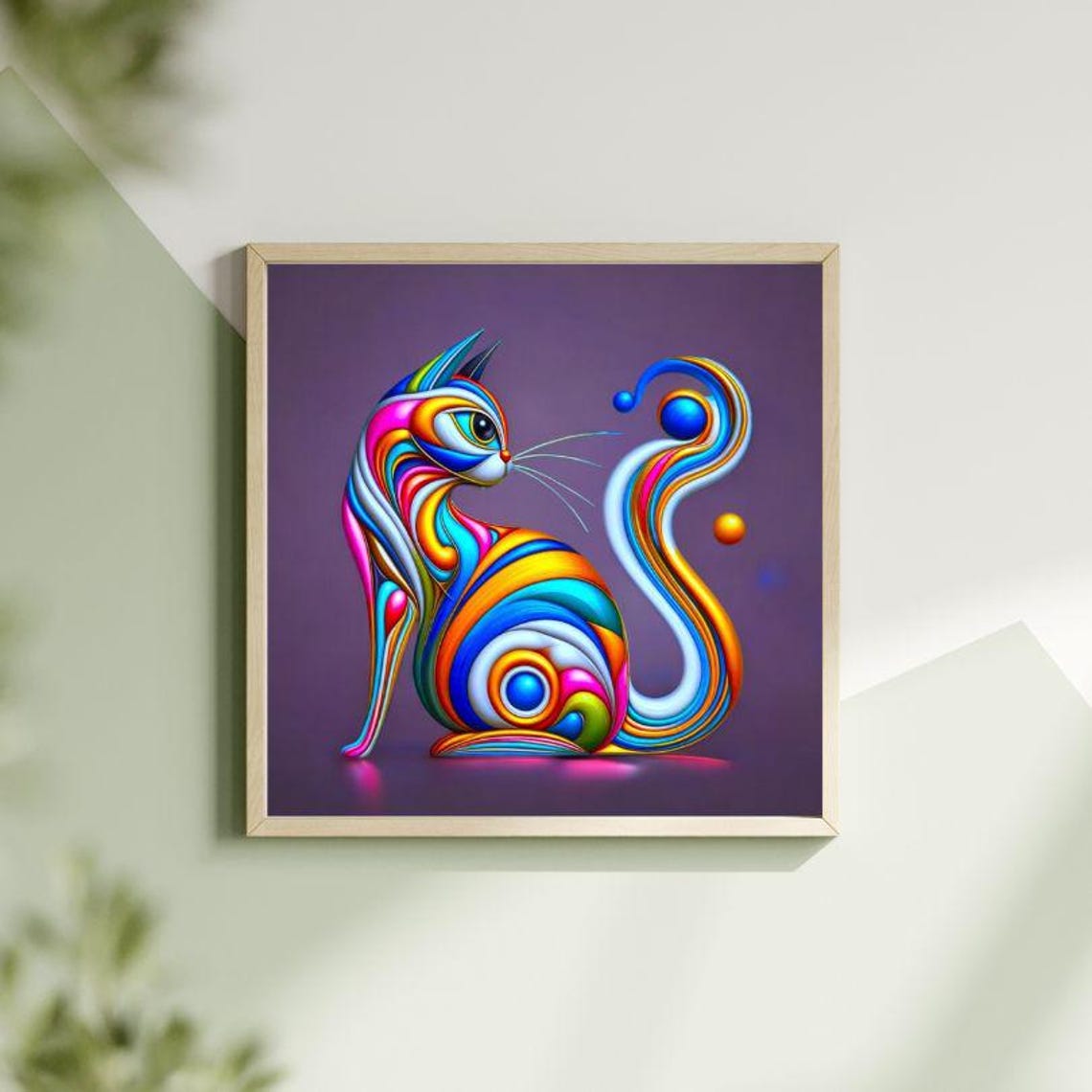 Rainbow Swirl 3D Ribbon Cat Modern Abstract Colorful Art Poster - Image 2