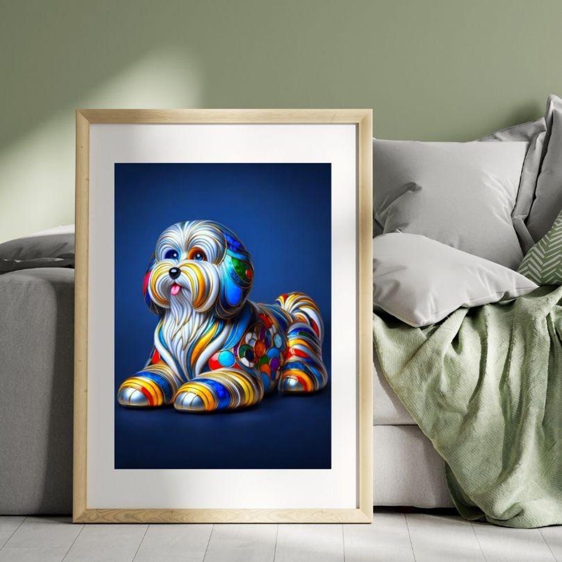 Rainbow Swirl Maltese Long Haired Dog Modern Colorful Art Poster - Image 2