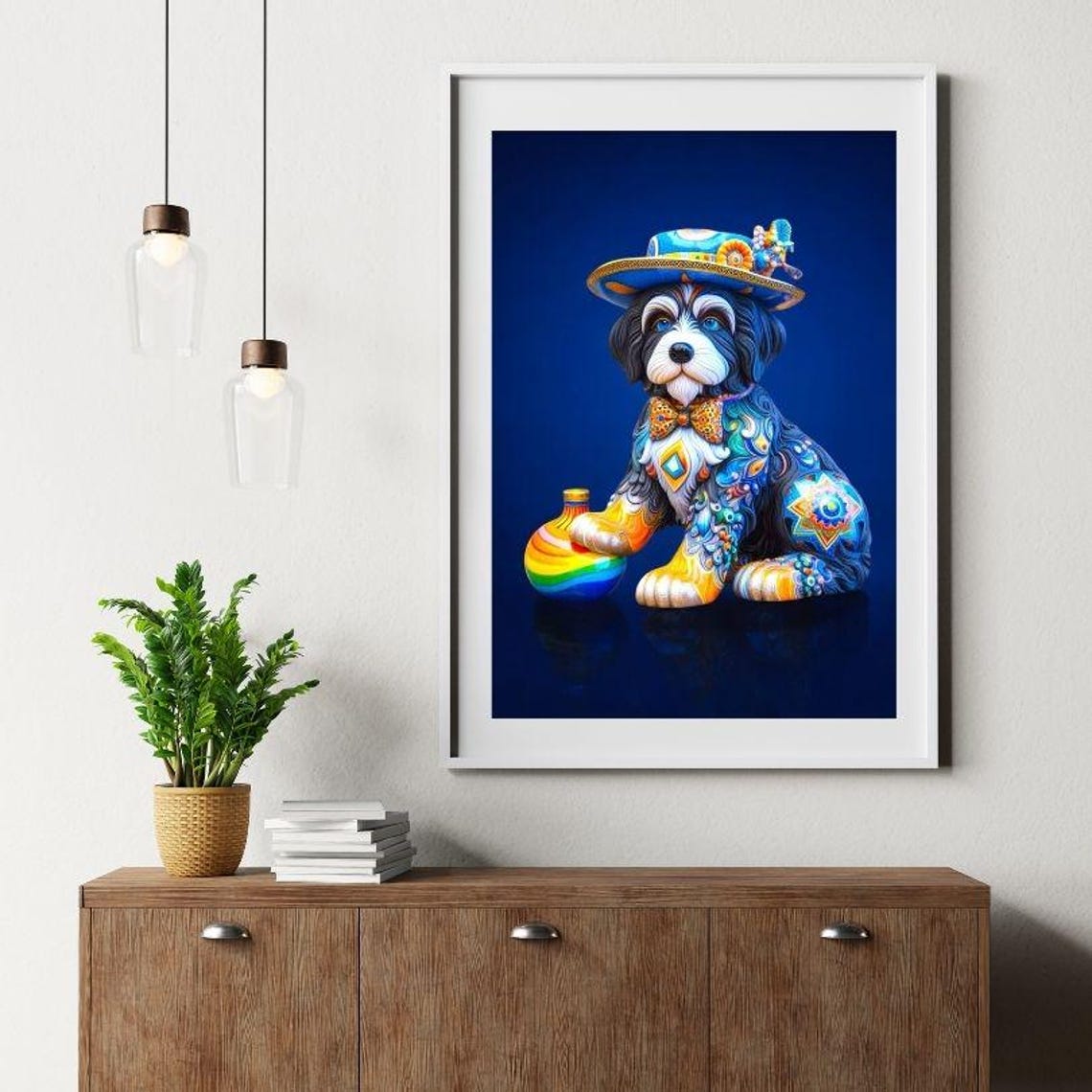 Dapper Puppy With Decorated Hat And Bow Tie Whimsical Art Poster - Image 2