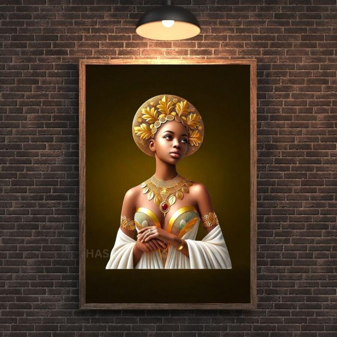 Golden Halo African Queen Portrait with Opulent Jewelry Art Poster