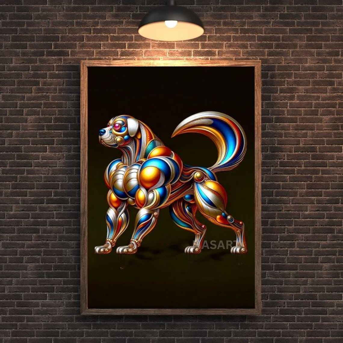 Muscular Gold Blue Metallic Bodybuilder Dog Modern Art Poster