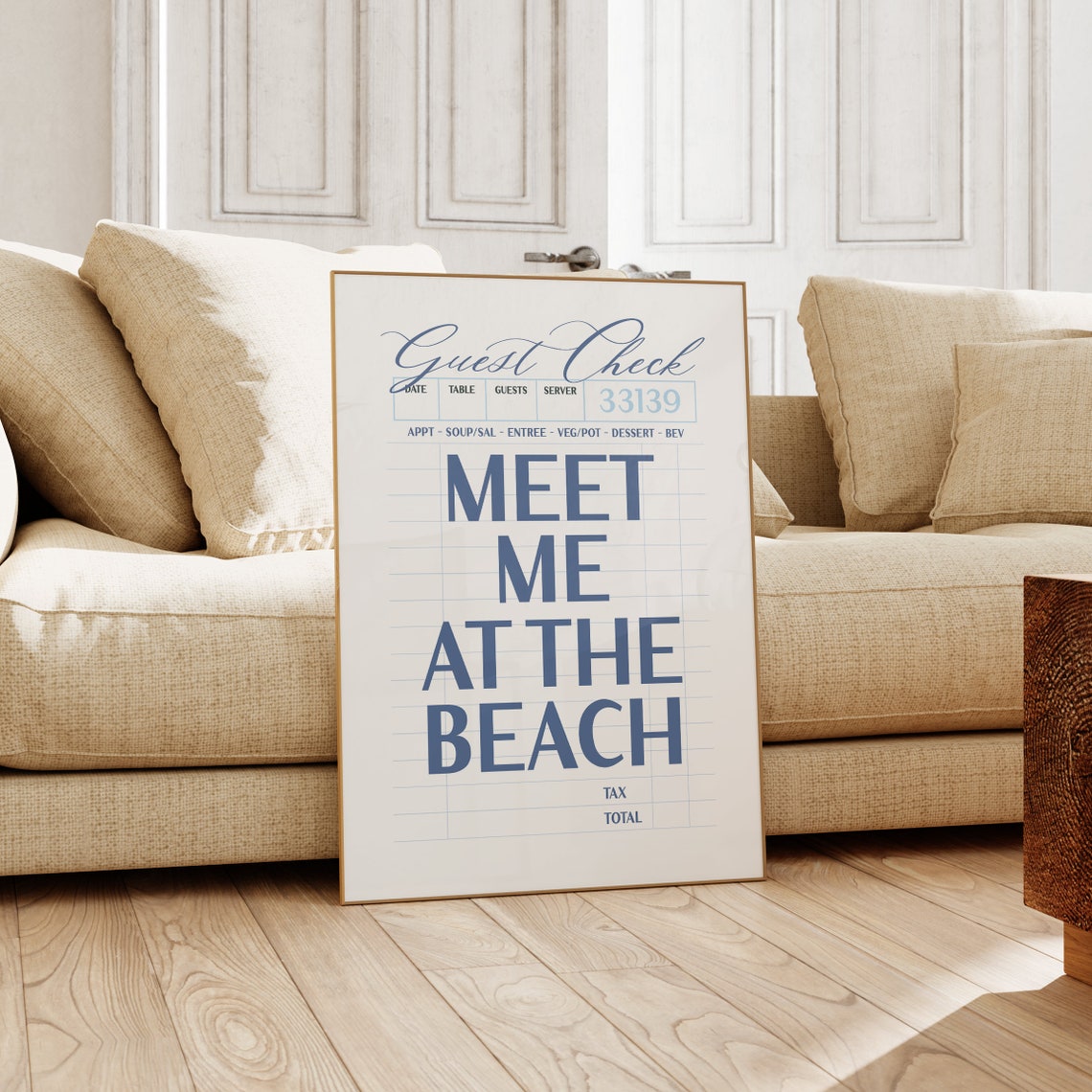 Meet Me At The Beach Navy Guest Check Receipt Style Typography Poster - Image 2