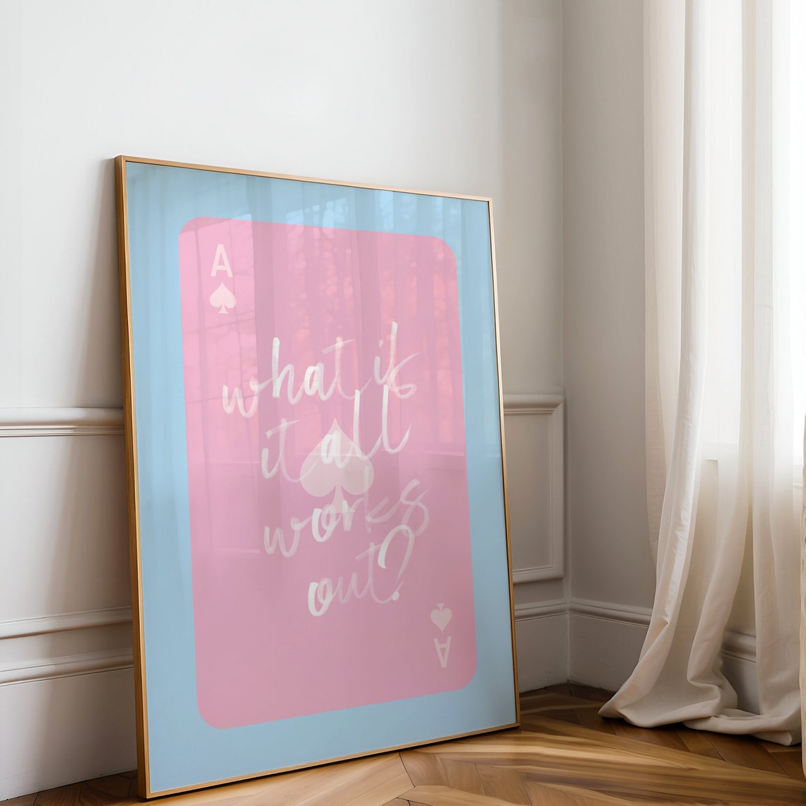 What If It All Works Out Pink and Blue Playing Card Quote Poster - Image 2