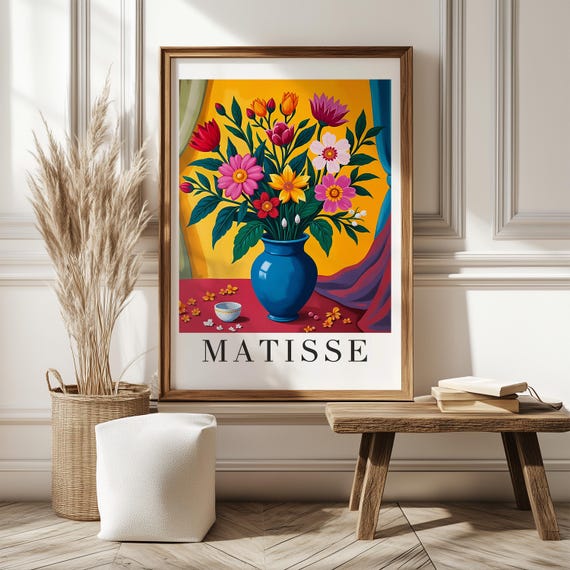 Matisse Inspired Floral Wall Art Print Colorful Vase Poster Modern Abstract Botanical Painting Bold Flower Artwork Boho Home Decor