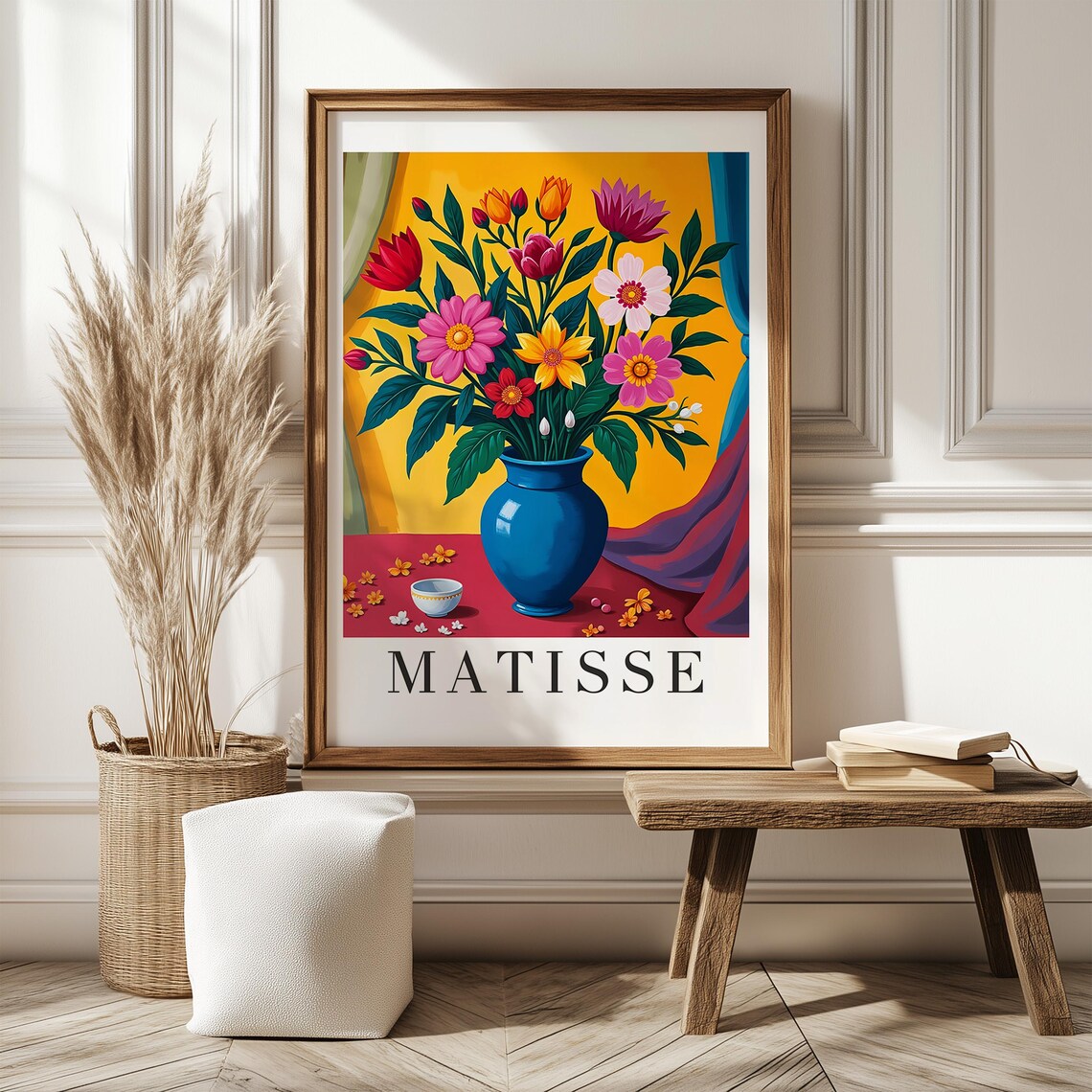 Matisse Style Bold Floral Bouquet In Blue Vase Colorful Wall Poster