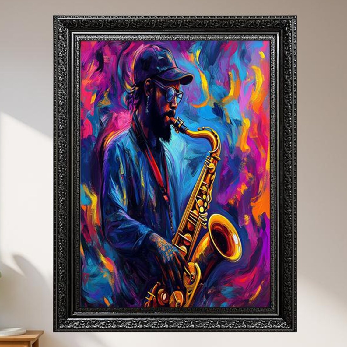 Colorful Jazz Saxophone Player Bold Street Style Music Art Poster
