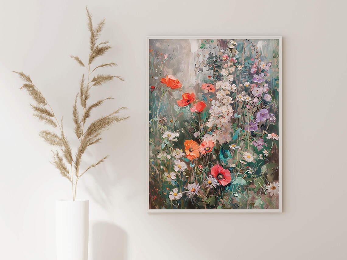 Wildflower Meadow with Poppies and Daisies Impressionist Garden Poster