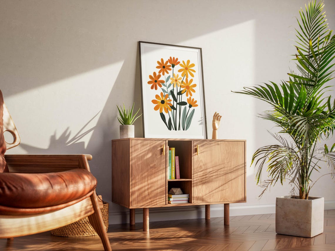 Orange Marigold Daisy Bouquet Modern Floral Illustration Poster - Image 6