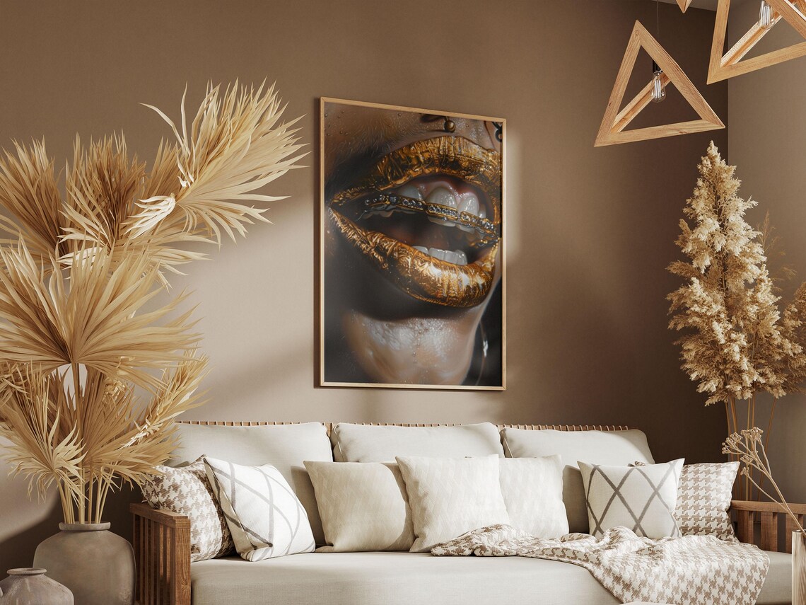 Gold Lips with Diamond Grill Photorealistic Beauty Portrait Poster - Image 6