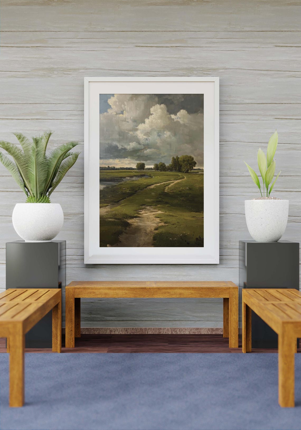 Vintage Farmhouse Painting Farmhouse Landscape Poster Landscape Scenery Decor Farmhouse Art Countryside Print Country Wall Art - Image 2