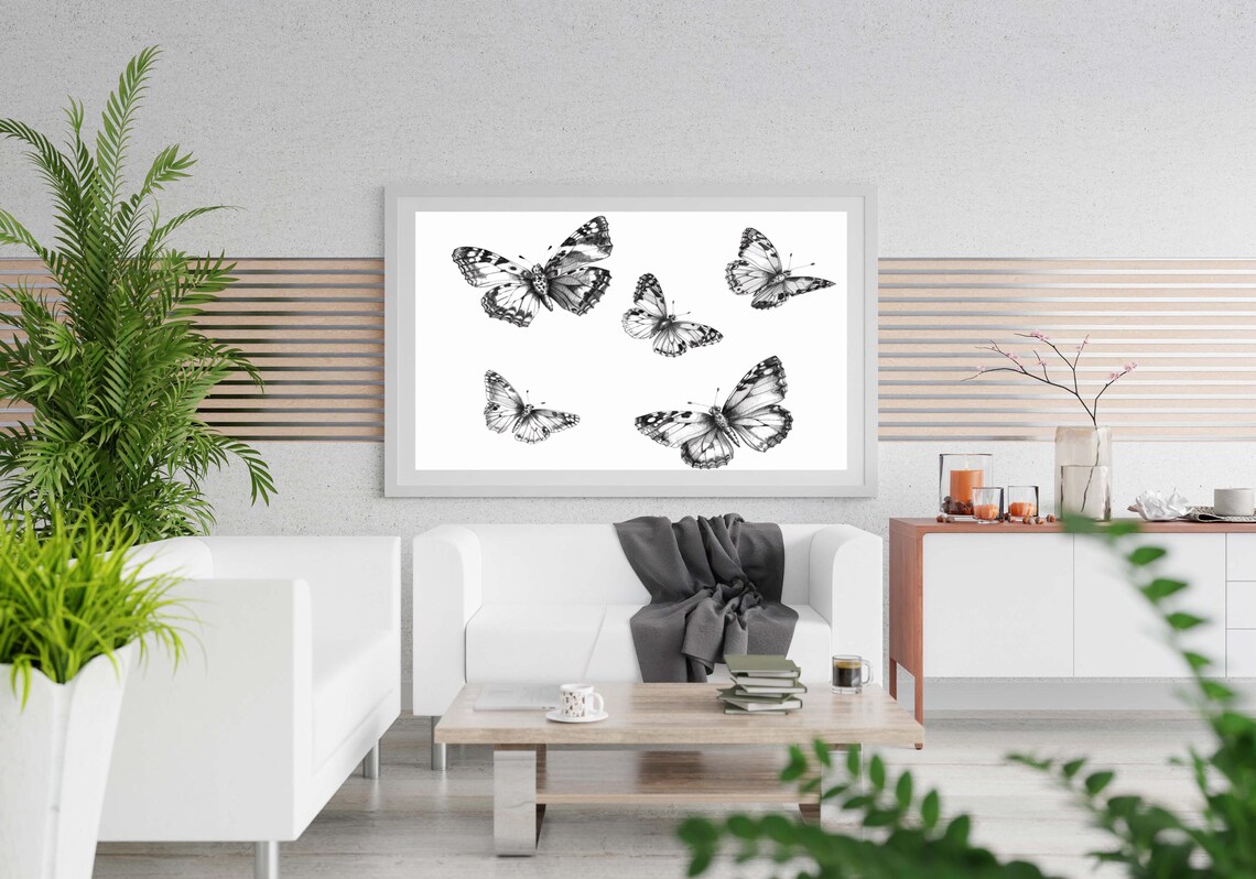 Five Monochrome Butterflies in a Vintage Natural History Sketch Poster - Image 2