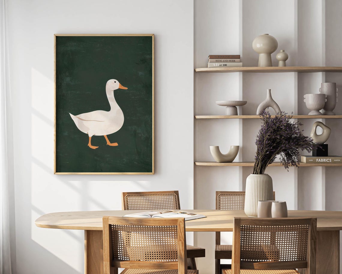White Goose Side Profile on Dark Green Minimalist Chalkboard Poster - Image 7